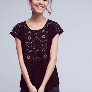 Anthropologie akemi + kin black gold embroidered blouse boho